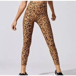 Carbon38 High Rise Layered Metallic Leopard Leggings Brown Size XS